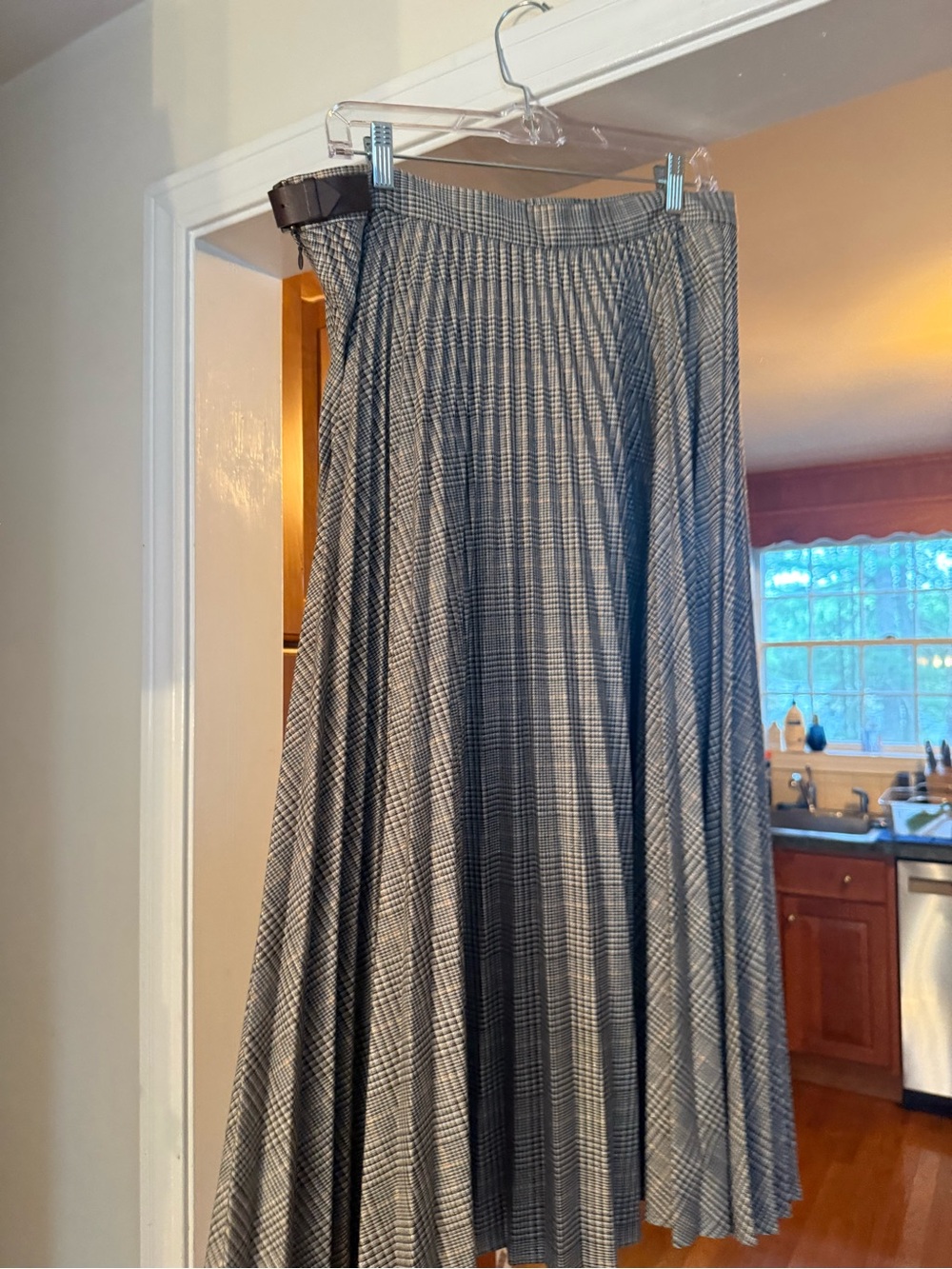 Banana Republic Black and Gray Plaid Pleated A-Line Skirt